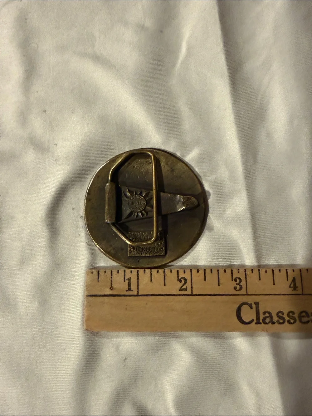 Vintage 1974 Lewis Buckles Co Michigan State Seal Round Belt Buckle - Brass Tone